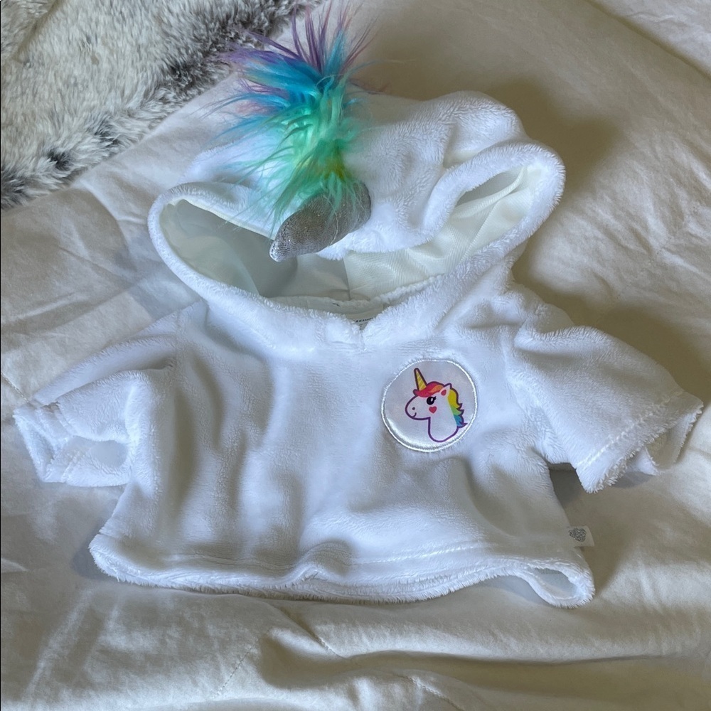 Build-A-Bear | White | Furry | Unicorn Hoodie | Collectible | Bear/Stuffy Cloths